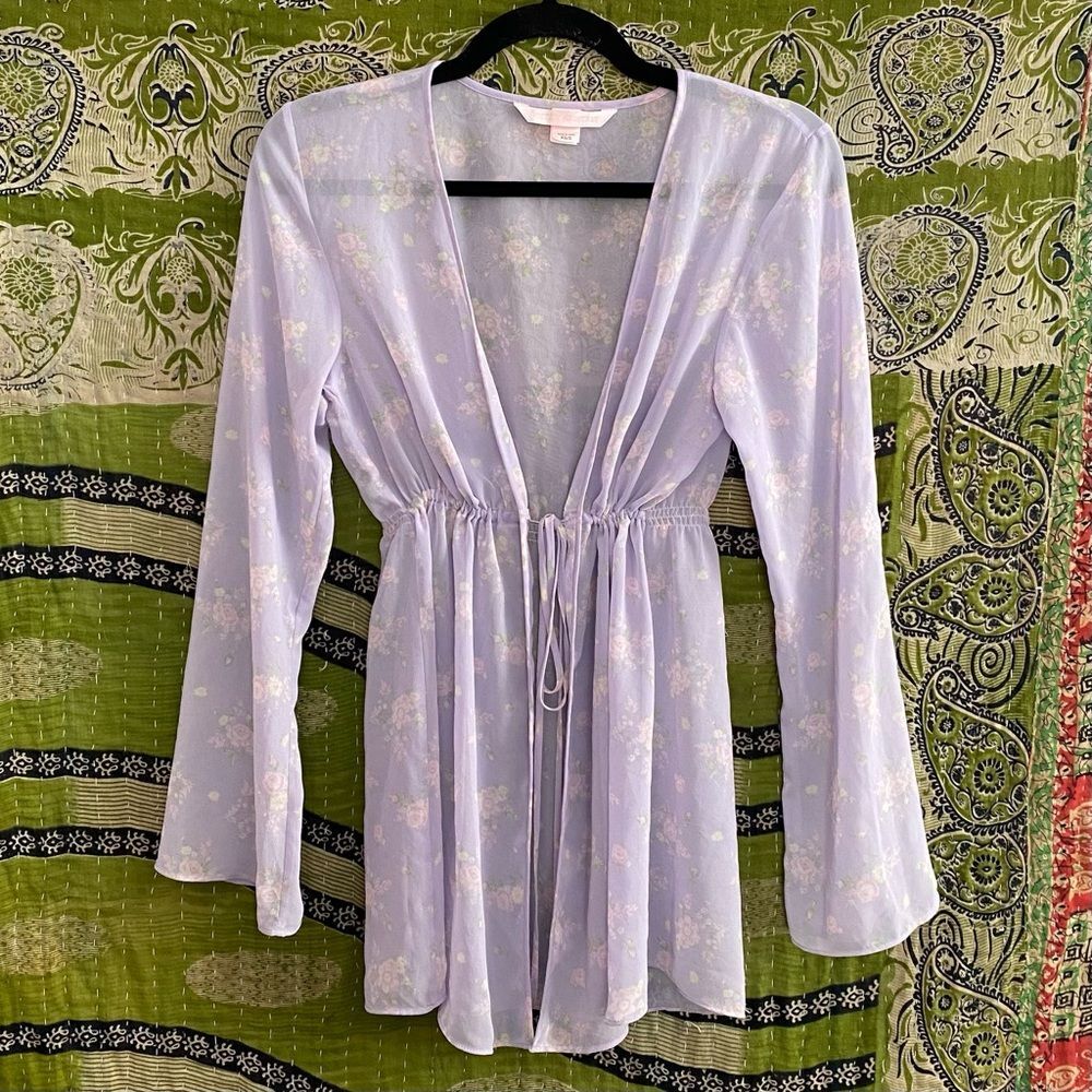 Vtg Y2K Victoria's Secret Lilac Floral Fairy Cottage Sheer Cover-Up Size XS/S